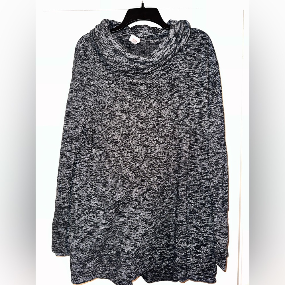 Black grey Marled knit cowl neck sweater 2xl